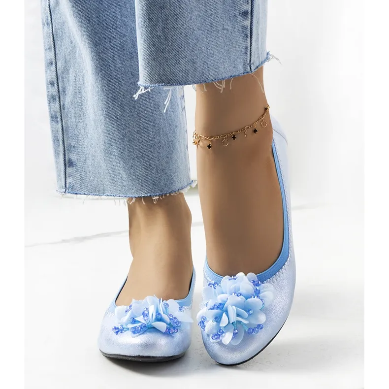 Blauwe metallic duff ballerina's