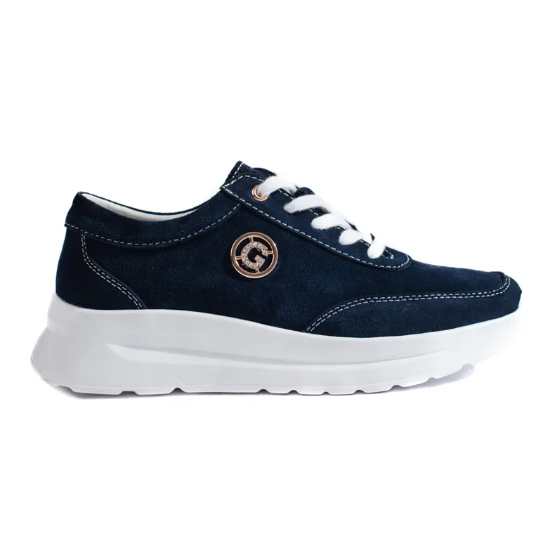 Marineblauwe leren sportschoenen