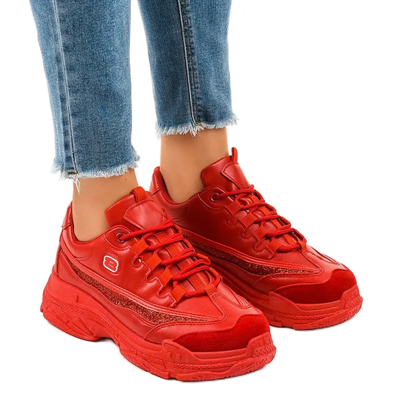 Rode trendy dames sportschoenen C3 rood