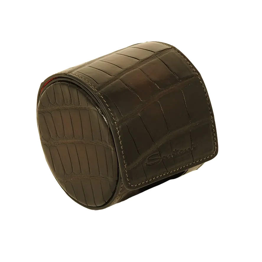 Santoni Croco Leather Watch Case Dark Brown (39822)