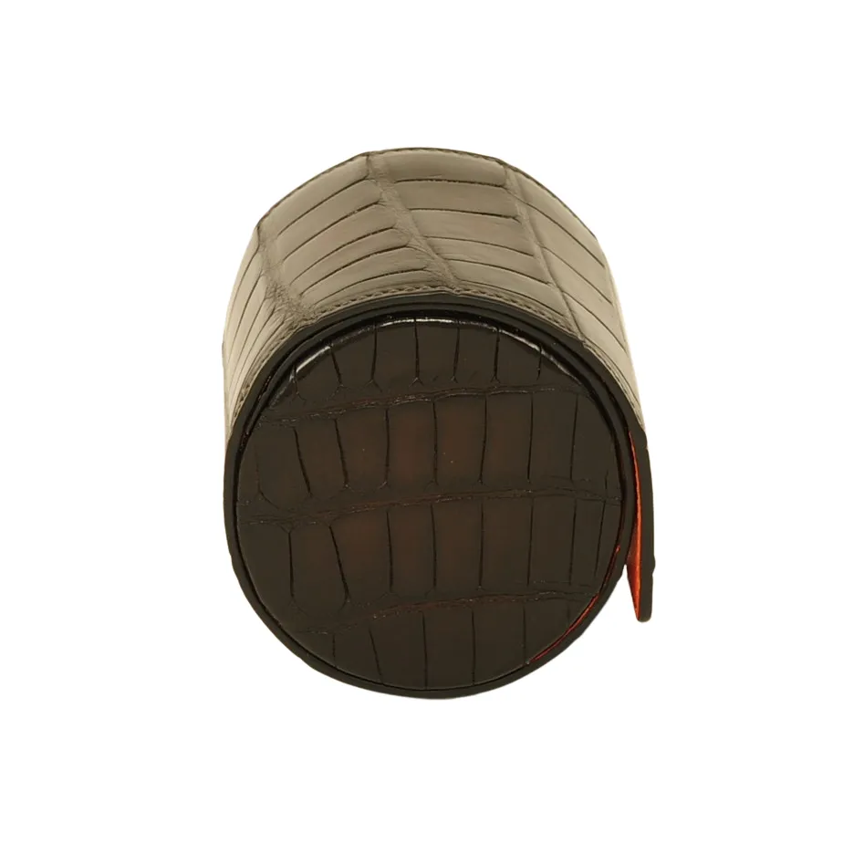 Santoni Croco Leather Watch Case Dark Brown (39822)