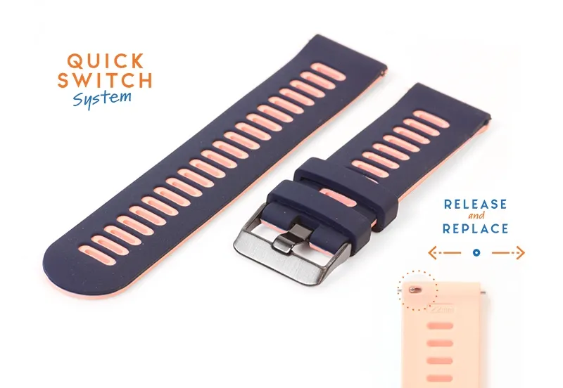 SILICONEN HORLOGEBAND 22MM  BLAUW/ROZE