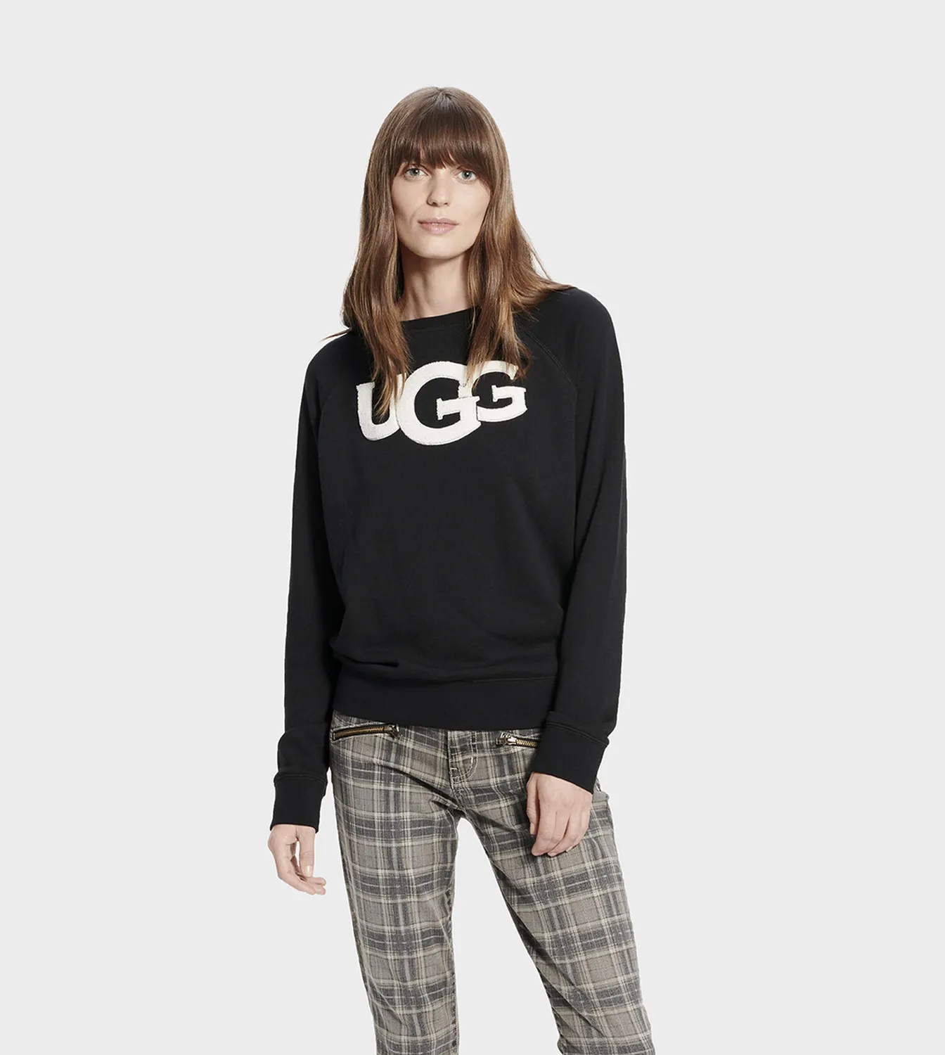 Trui UGG Women Fuzzy Logo Crewneck Sweatshirt Black