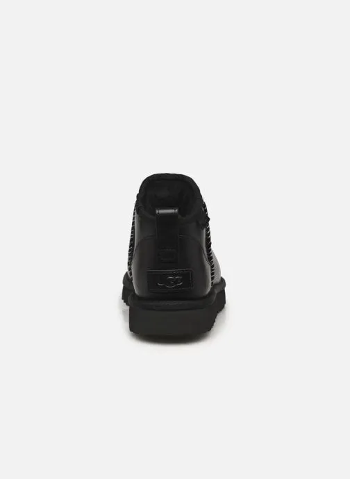      UGG W CLASSIC ULTRA MINI LTHR REGEN  ZWART   