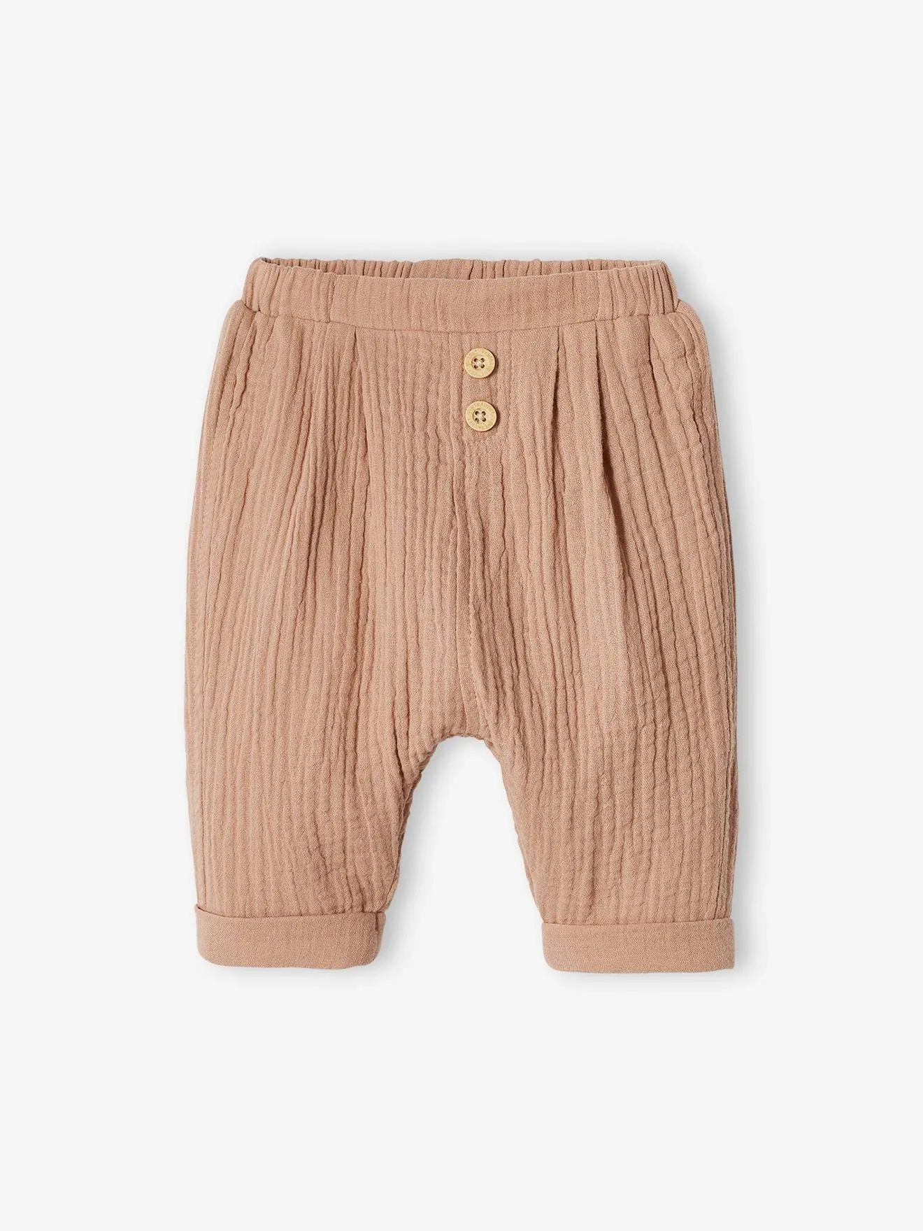 VERTBAUDET  BROEK IN HAREMMODEL VAN HYDROFIEL KATOEN BABY JONGEN  CAPPUCCINO
