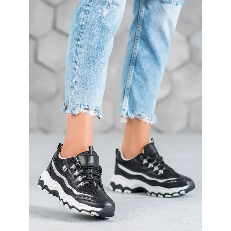 Yes Mile Sneakers met glitter zwart